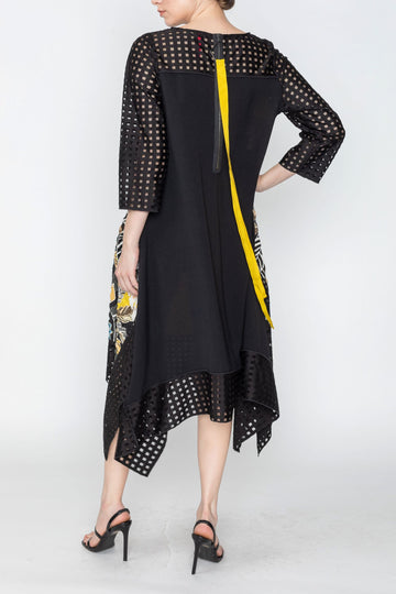 Yellow 3/4 Sleeve Dress W/ Floral Print